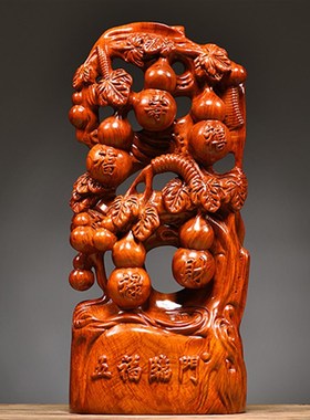 花梨木雕五福临门摆件客厅实x木家居装饰品开业办公送礼红木工艺