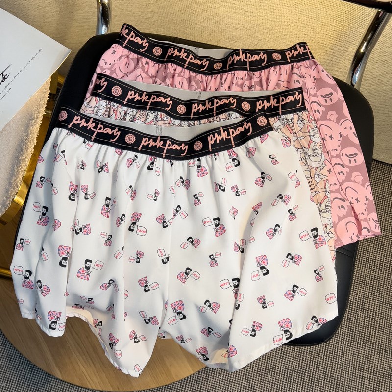 夏季宽松男e士冰丝内裤男阿罗裤潮流透气平角居家休闲睡裤四角短