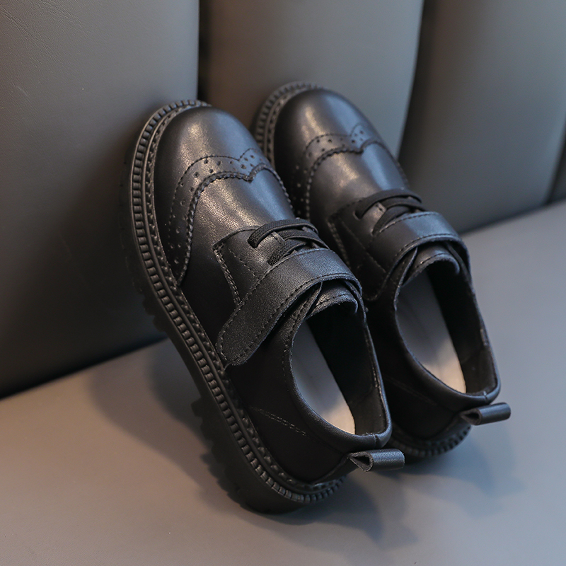 男童皮鞋真皮镂空2023软底英伦黑色魔术贴透气女童表演鞋儿童单鞋