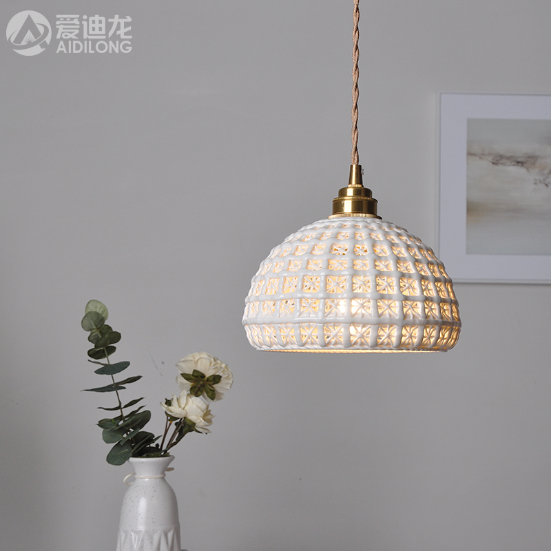 北欧风简约复古单头餐厅吊灯日式禅意美I式陶瓷黄铜过道玄关走廊