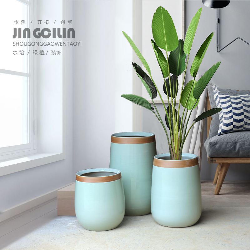 宽口花盆落地花器现代北欧简约绿植橱窗装饰客厅摆件陶瓷瓶罐坛子