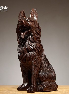 黑檀木质狗雕刻摆件红木十二生肖狗家居J客厅办公室玄关装饰工艺