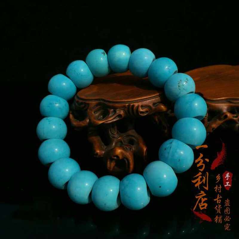 藏式高瓷蓝d湖北绿松石桶珠手串男老型珠手链女佛珠情侣款转运礼