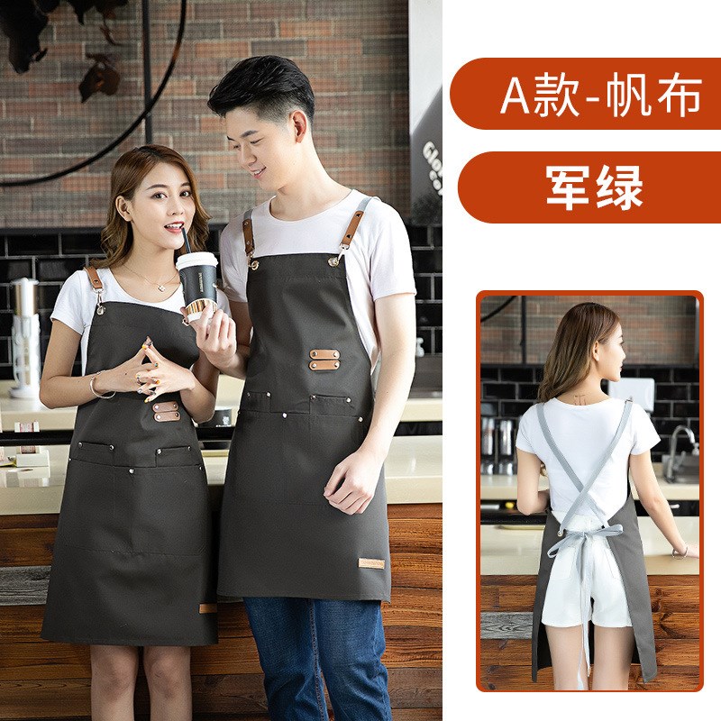 韩版时尚帆d布围裙定制LOGO奶茶咖啡餐厅蛋糕店烘焙美甲工作服印