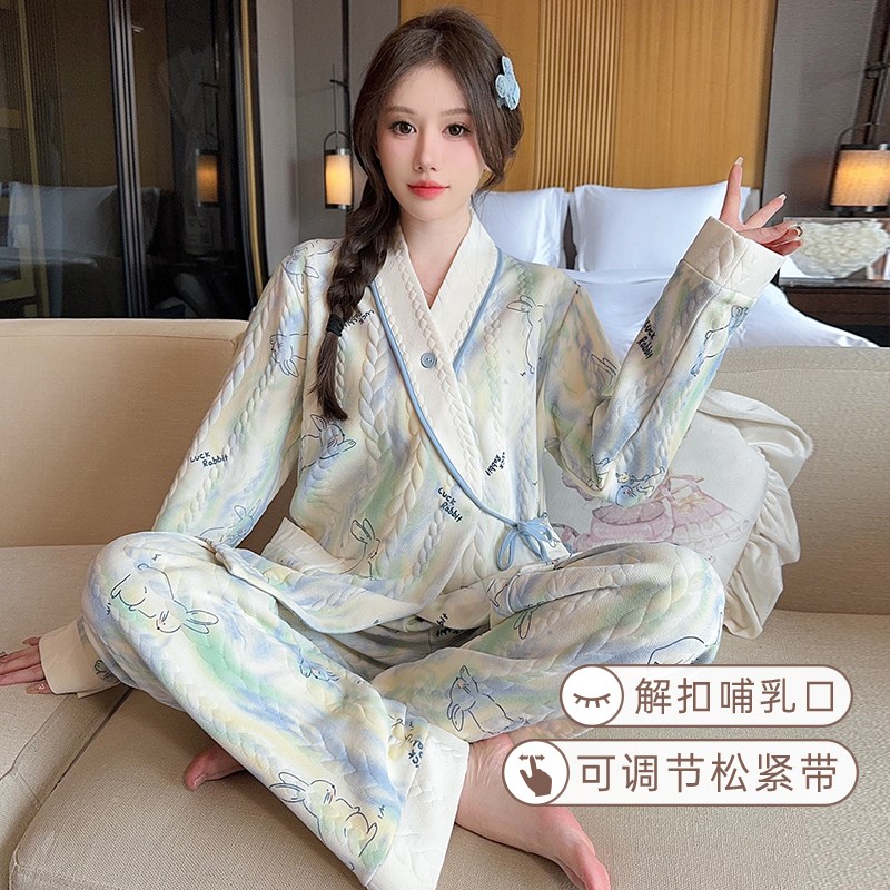 月子服秋冬产后纯棉冬季s加厚产妇哺乳空气棉孕妇睡衣家居服可外