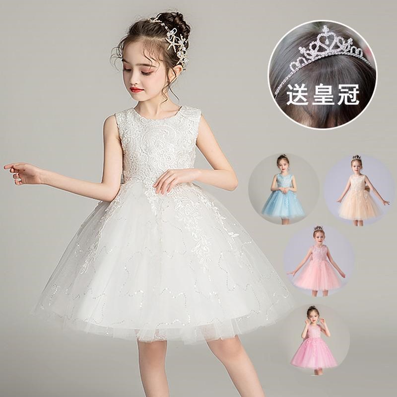 公主裙女童礼服连衣裙夏季六y一合唱团儿童演出服蓬蓬裙子白网纱