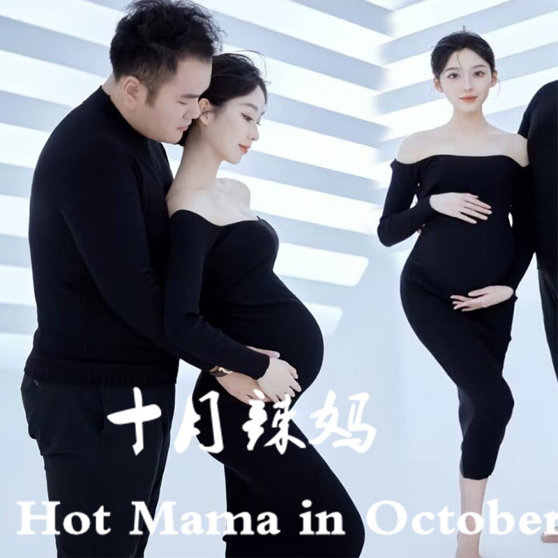 新款影楼孕妇拍照服装黑色时尚清新情侣J主题写真艺术照摄影服装