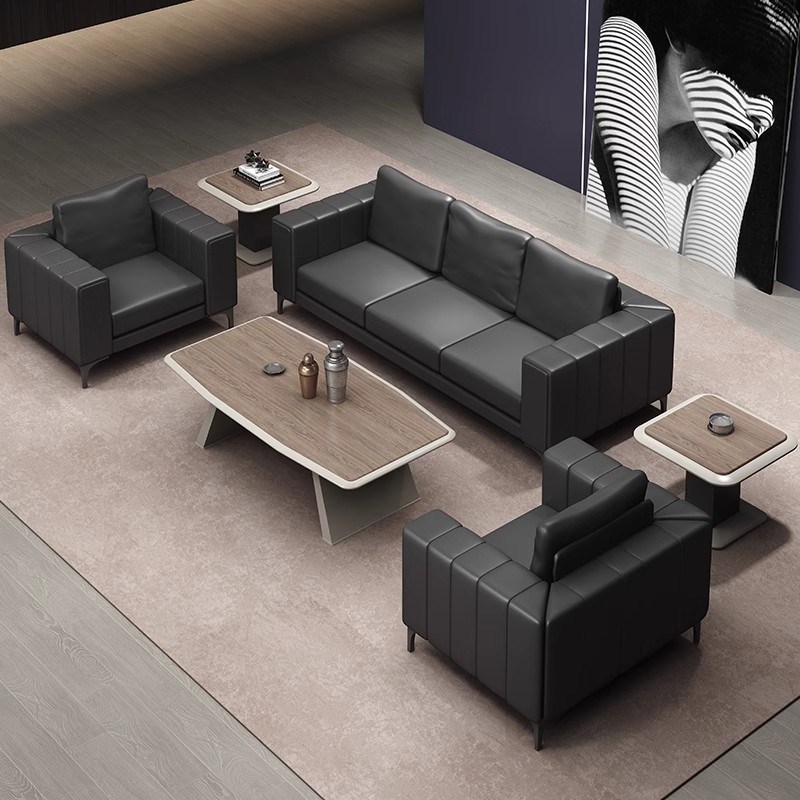 办公沙发茶几组合商务接待现代简约会客小户型皮发沙三人位办公室