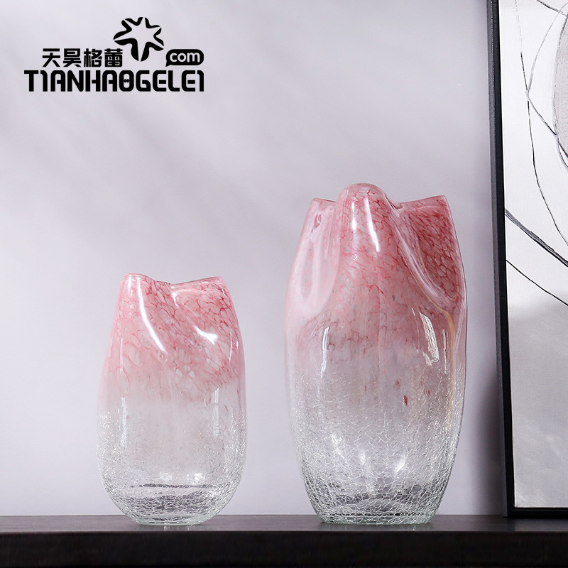 吹制北欧风粉色渐变玻璃花瓶酒店样板房客厅餐桌卧室摆件