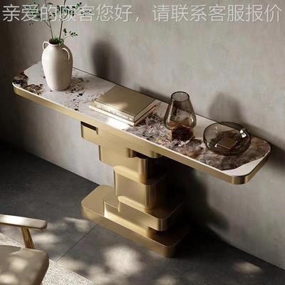 轻奢岩板玄台别墅景不锈钢门靠墙条案端关H4841台进大理石入户玄