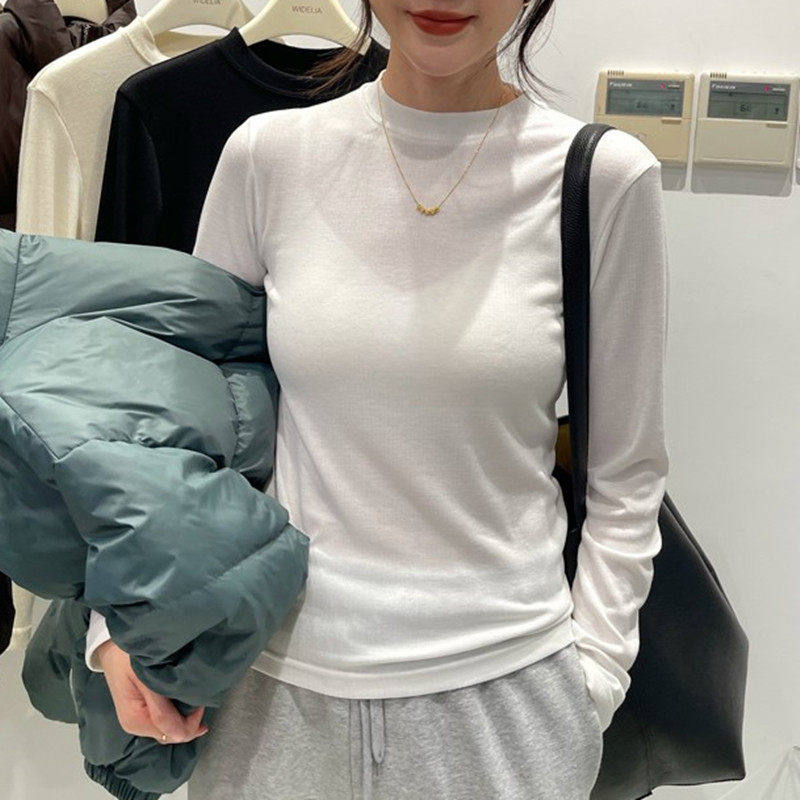 半高领打底衫女2025年春秋冬季加绒内搭修身显瘦立领长袖白色t恤