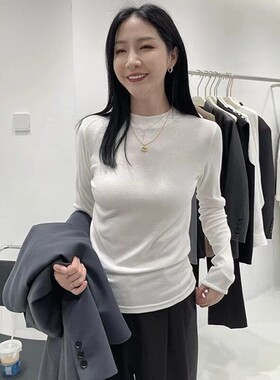 磨毛薄绒内搭半高领打底衫女秋冬白色长袖T恤百搭叠穿小立领上衣