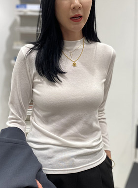 9585十三行立领打底衫女秋冬半高领t恤白色内搭2025新款加绒上衣