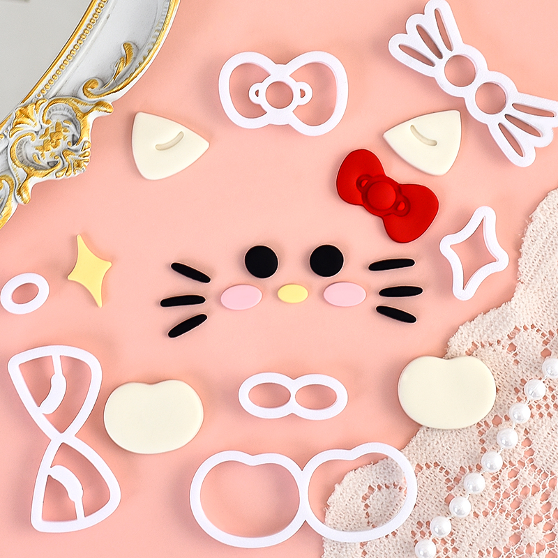糖堡森林新款可爱hellokitty女生蛋糕装饰模具蝴蝶结翻糖切模压模