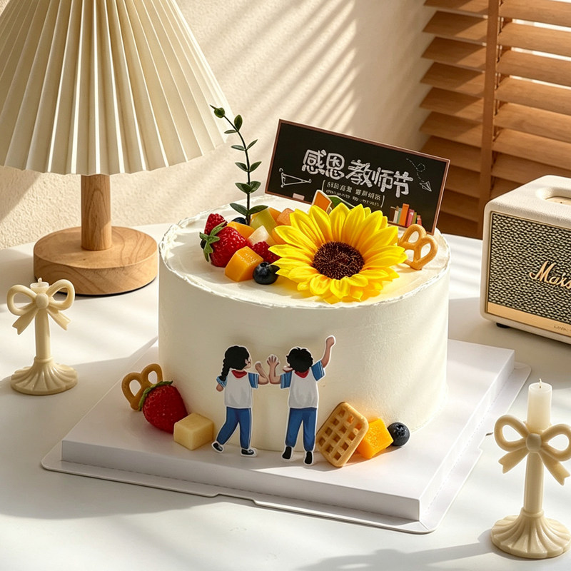 9.10感恩教师节蛋糕装饰学生黑板老师生日插件向日葵花头装扮摆件