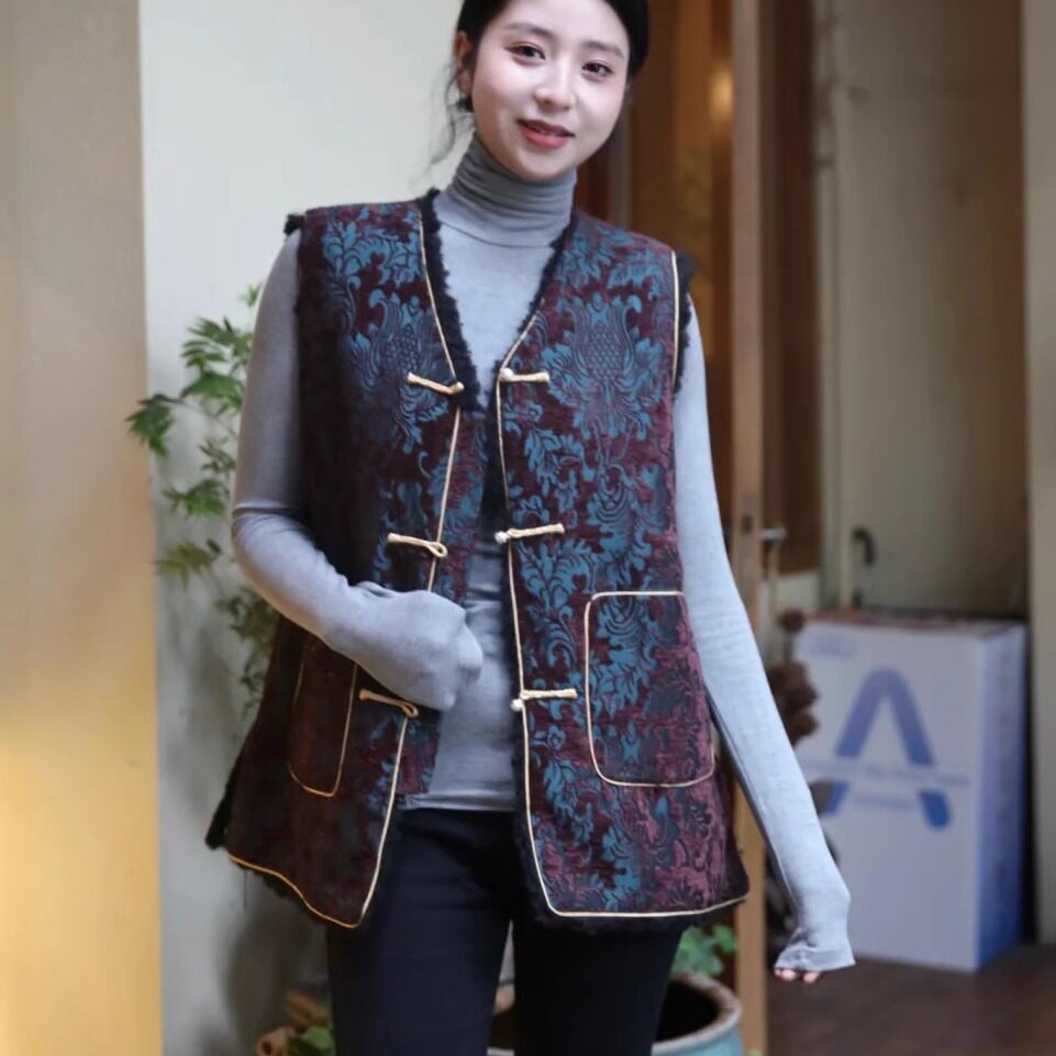 藏式加棉马甲雪尼尔提花马甲