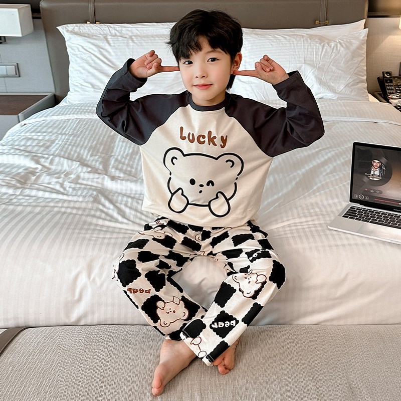 2025新款男童纯棉睡衣卡通洋气长袖韩版家居服薄款套头空调服套装