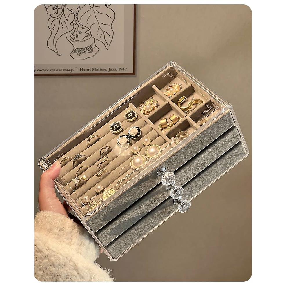 首饰收纳盒高档精k致耳环饰品耳钉耳饰发饰项链收拾神器多层防氧