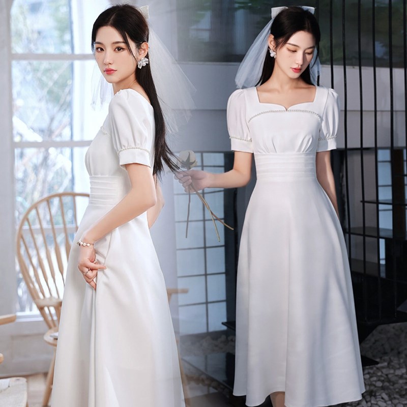 白色小晚礼服裙订婚领证登记平时可穿生日宴会Q连衣裙法式显瘦洋