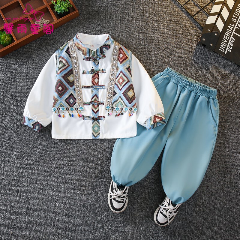 汉服男童少数民族服装傣族舞蹈表演国风儿童广西壮族三月三演出服