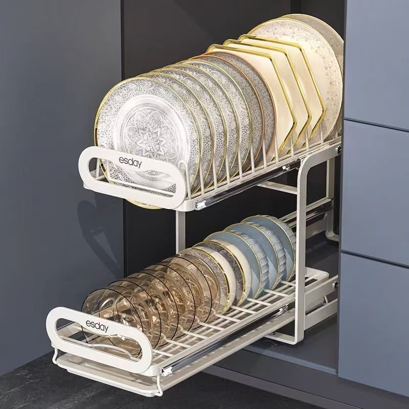 厨房抽拉式碗架碟收纳架双层碗架