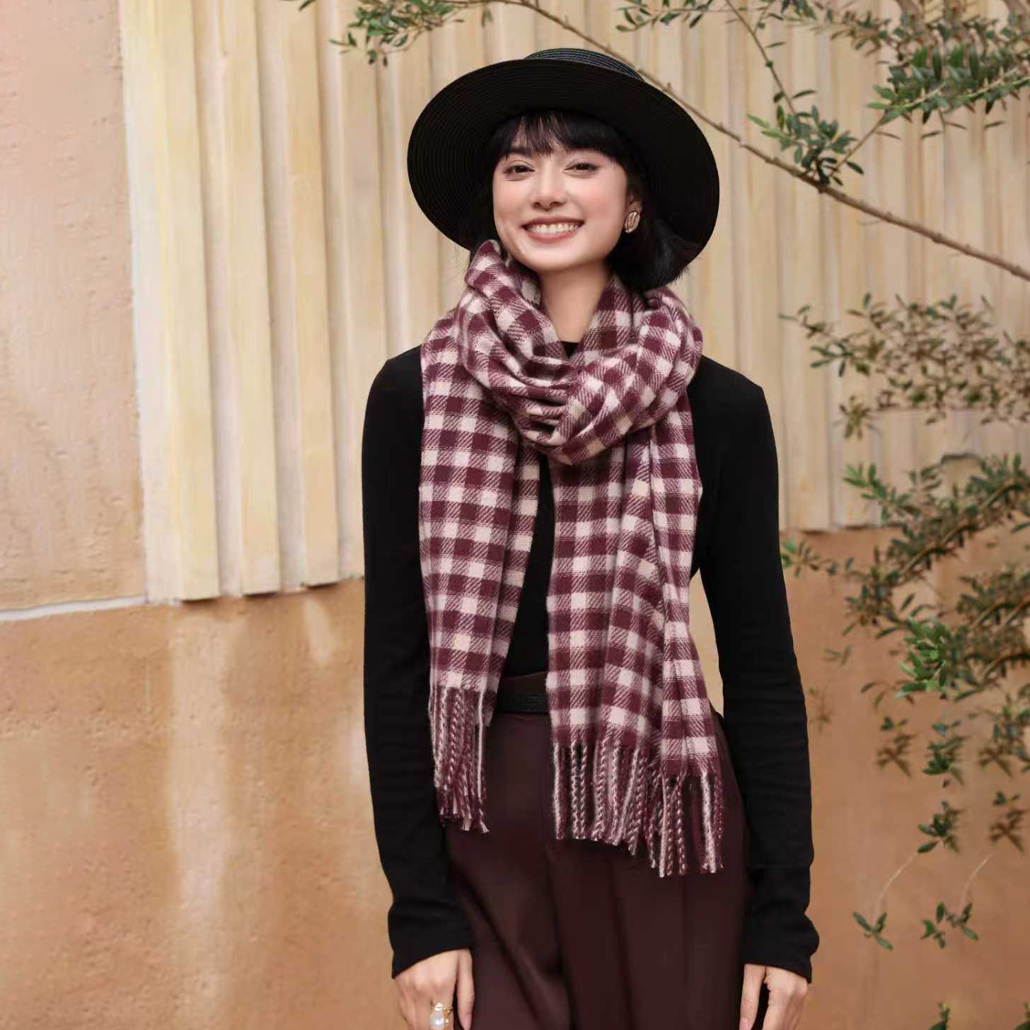 简约小方格围巾保暖时尚百搭围巾韩版冬季学生格纹仿羊绒流苏高级