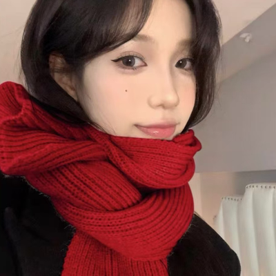 左小妆针织围巾围脖新年红色氛围感ins韩版时尚百搭保暖防寒纯色