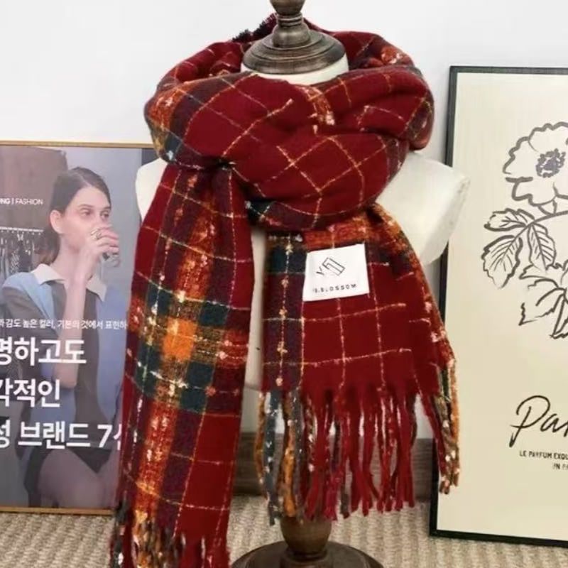 浆果星星红色格子围巾新年节日氛围感秋冬季韩系时尚百搭保暖披肩