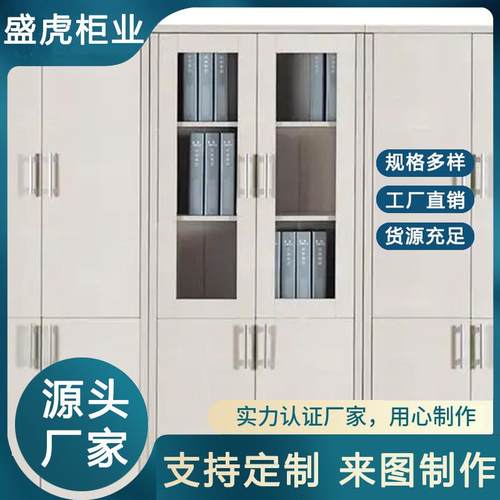 铁皮文件柜 办公楼企业单位财务办公室带锁对开玻璃门办公文件柜