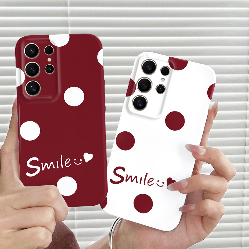 简约波点笑脸适用三星S24手机壳s23Plus菲林硬壳S25/S22Ultra/S22+保护套男女网红GalaxyA73/A11/A12/A53潮牌