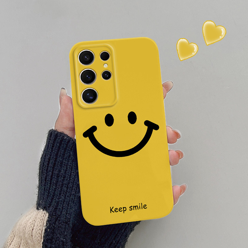 简约黄色笑脸新款适用三星S24手机壳s23Plus菲林硬壳S25/S22Ultra/S22+保护套男女网红GalaxyA73/A11/A12/A53