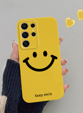 简约黄色笑脸新款适用三星S24手机壳s23Plus菲林硬壳S25/S22Ultra/S22+保护套男女网红GalaxyA73/A11/A12/A53