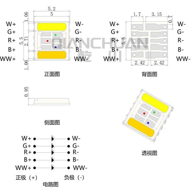 五合一大功率5054RGBW全彩LED灯珠 智能家居LED滚塑灯用贴片2.5W