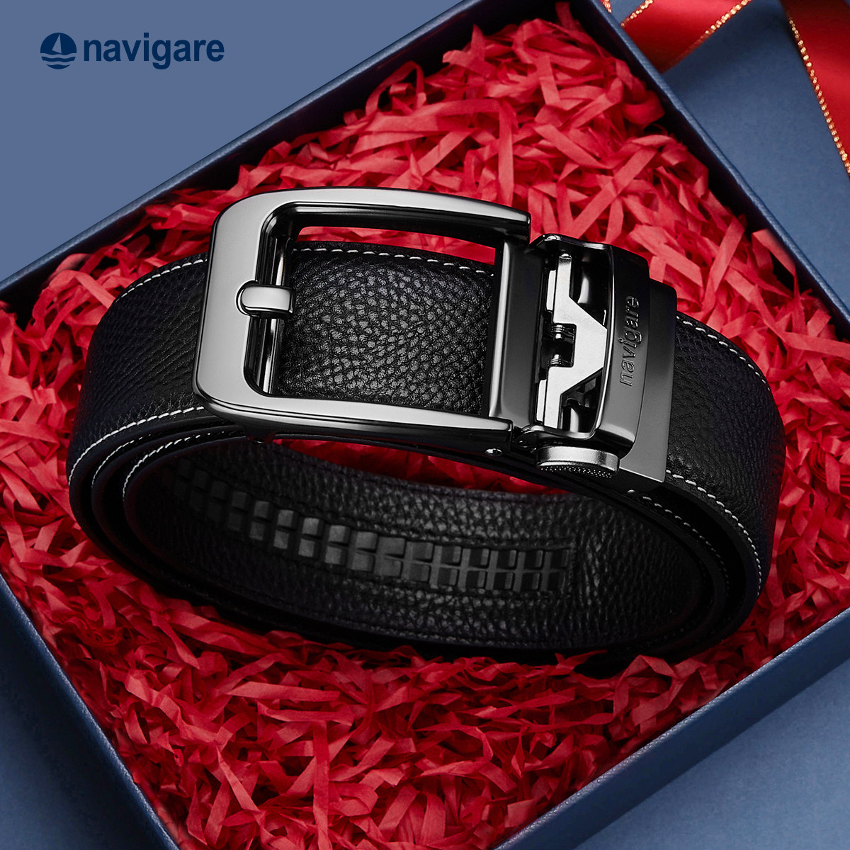 Navigare纳维凯尔意大利小帆船男真皮腰带自动扣男士头层牛皮