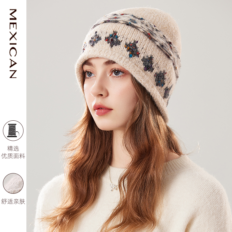 稻草人秋冬帽子女毛线针织帽月子帽产妇防风坐月子孕妇保暖护头帽