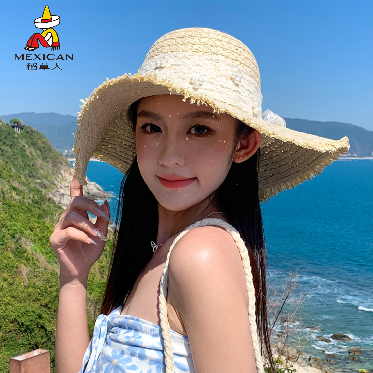 稻草人度假风草帽女夏季2026新款大帽檐防晒遮阳帽海边沙滩太阳帽