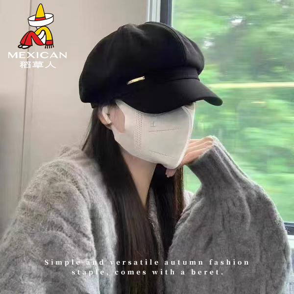 贝雷帽女秋季2025新款黑色帽子女