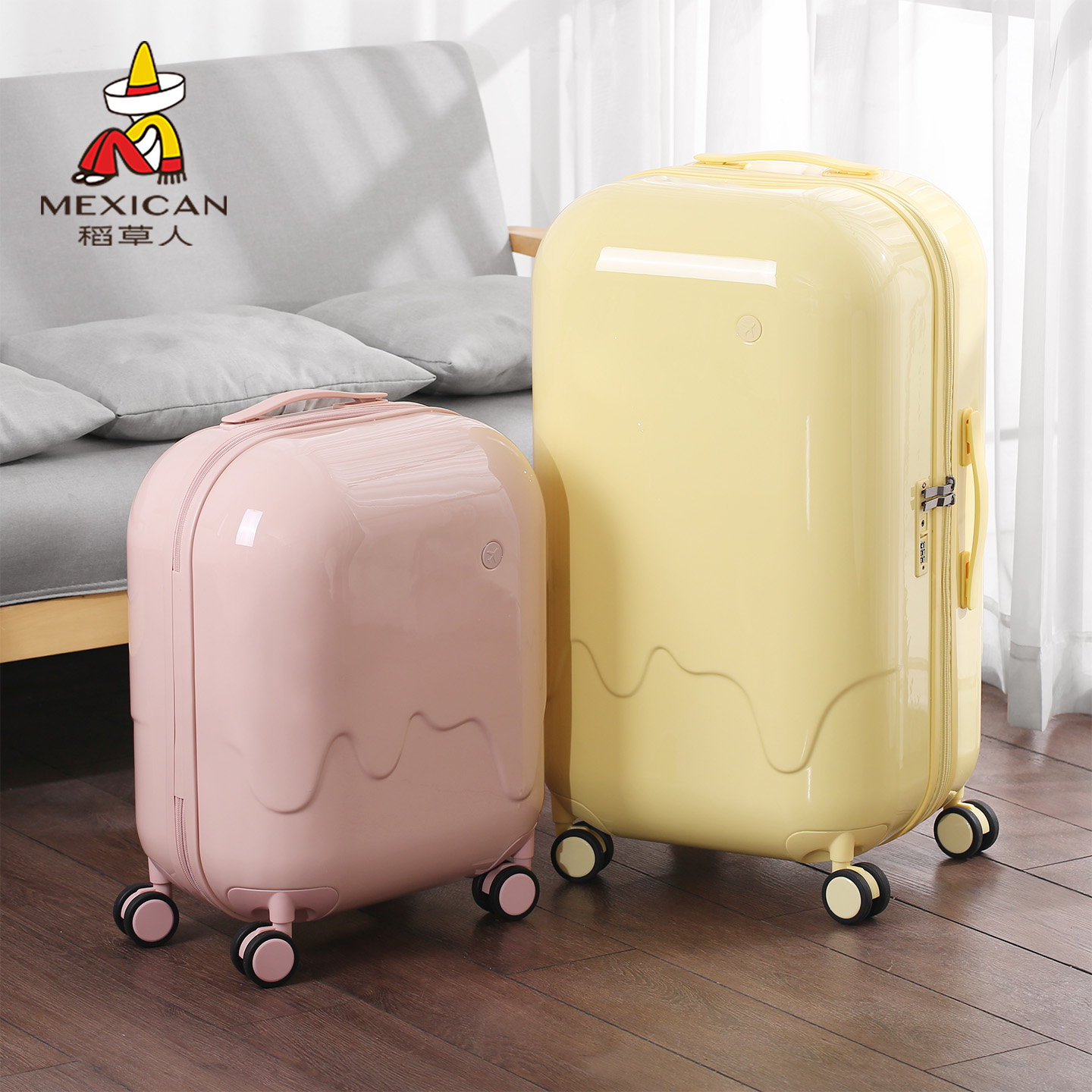 【新品】稻草人泡泡行李箱24寸女高颜值轻便静音密码拉杆旅行箱子