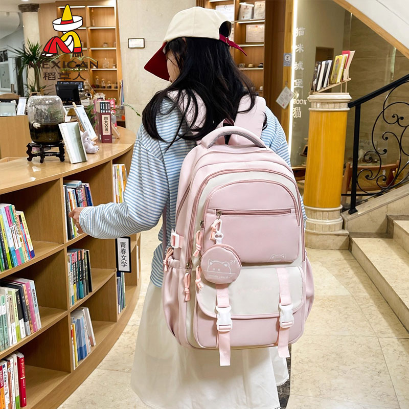 稻草人新款高颜值清新甜美糖果色背包初高中生轻便大容量双肩包