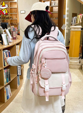 稻草人新款高颜值清新甜美糖果色背包初高中生轻便大容量双肩包