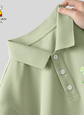 稻草人好运四叶草t恤男士polo衫短袖夏季青少年绿色男款翻领半袖Z