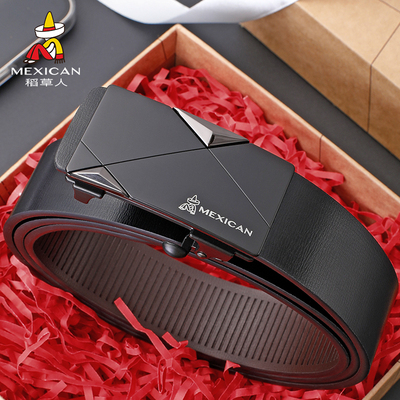 稻草人皮带男士正品时尚真牛皮无牙内穿式2026新款潮年轻人裤腰带