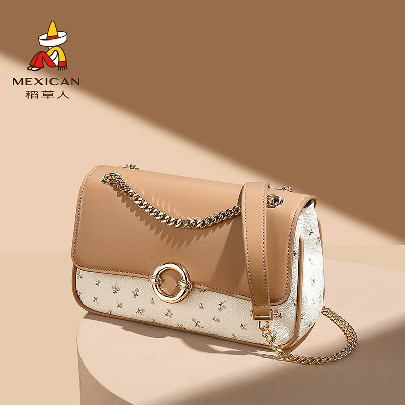 稻草人包包女包2025新款百搭小方包斜挎包印花女士链条单肩包正品