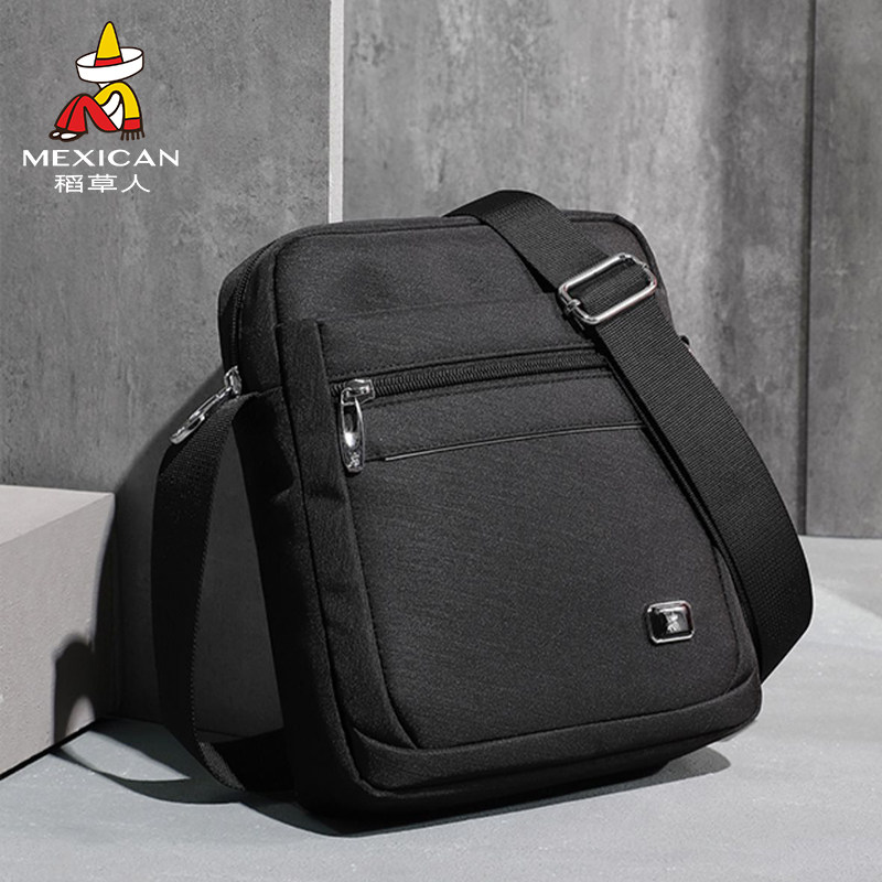 稻草人男士单肩包帆布休闲大容量商务小挂包牛津纺爸爸包夏季小包