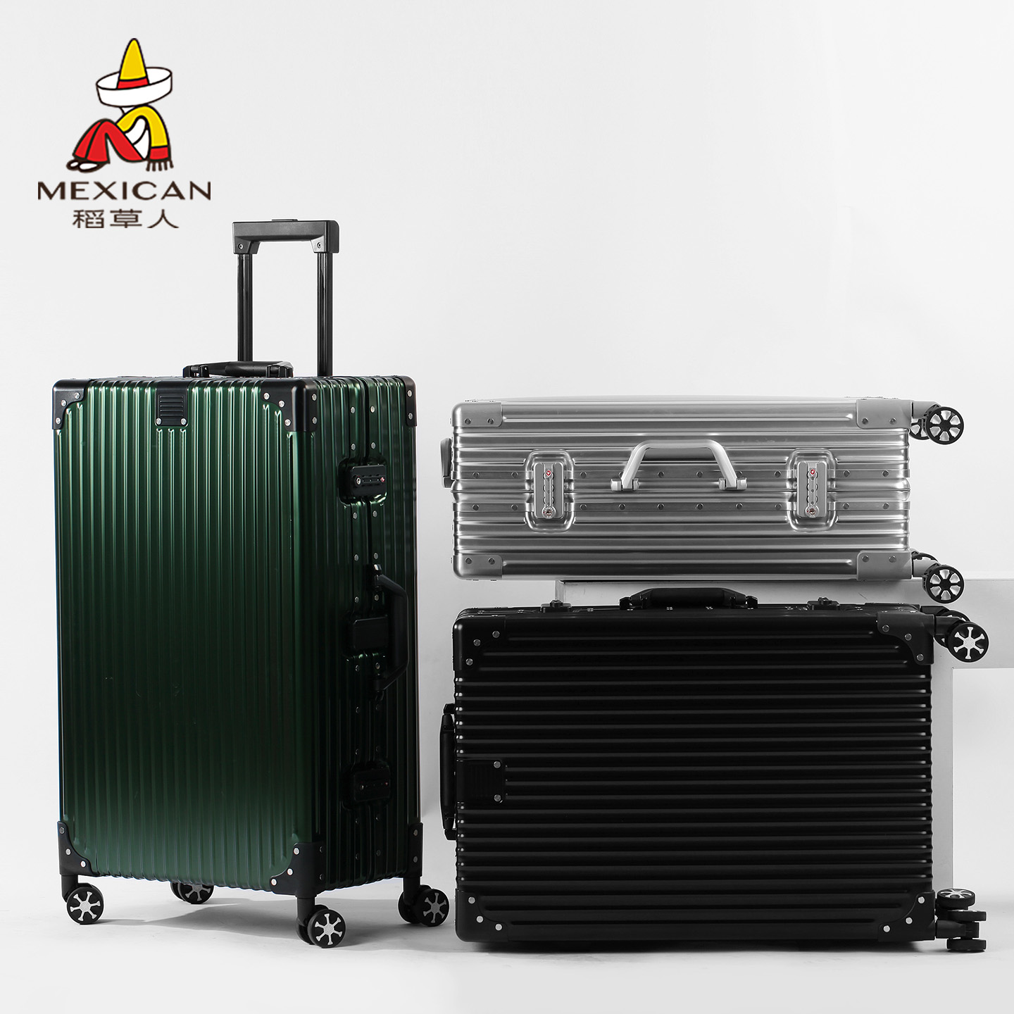稻草人品牌全铝镁合金行李箱拉杆箱登机旅行箱大容量女密码男皮箱