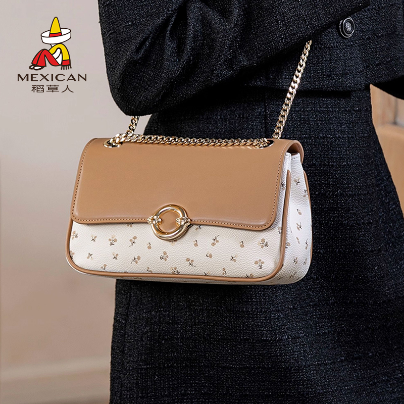 稻草人包包女包2025新款百搭小方包斜挎包印花女士链条单肩包正品