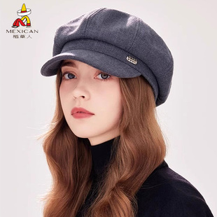 稻草人贝雷帽女2025新款秋冬季加绒加厚保暖帽子女士显脸小八角帽