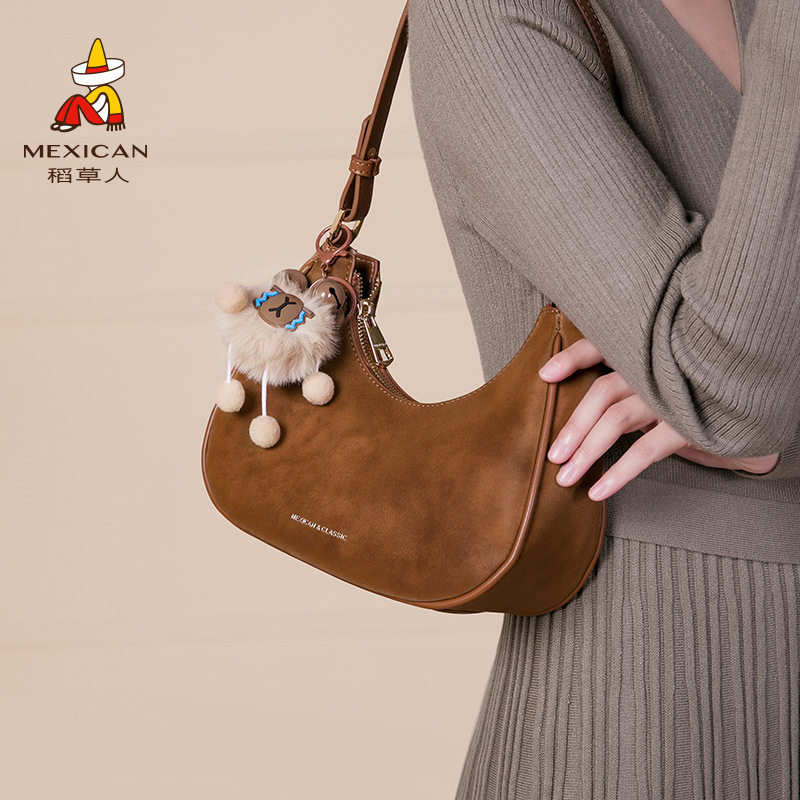 稻草人可爱月牙包包女式2025夏季新款百搭腋下包手提单肩斜挎小包