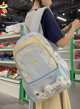 稻草人新款韩系ins清新甜美糖果色背包初高中生轻便大容量双肩包