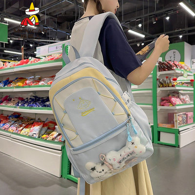 稻草人新款韩系ins清新甜美糖果色背包初高中生轻便大容量双肩包